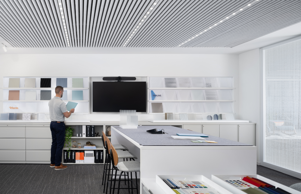 Man walking in office hallway