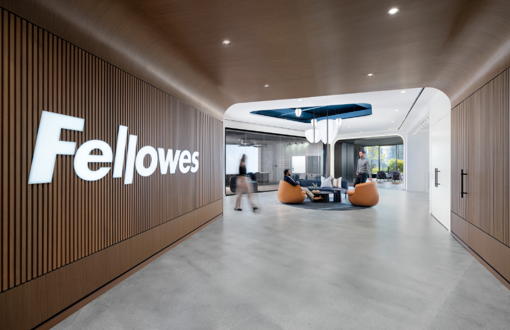 Man walking in office hallway