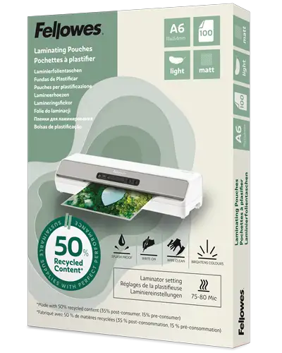 Pochettes de plastification A6 50% recyclées - Mate, light, pack de 100