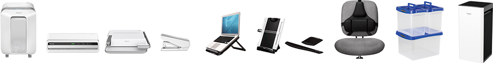 a lineup of Fellowes Products