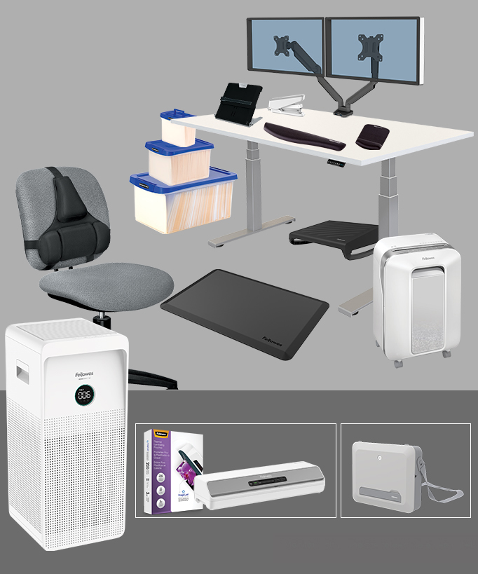 a lineup of Fellowes Products
