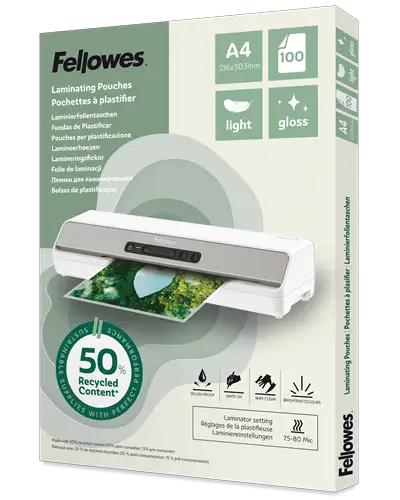 A4 Laminierfolien mit 50 % recyceltem Material – Light, glänzend, 100 Stk