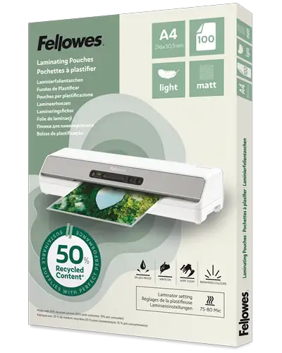 A4 Laminierfolien mit 50 % recyceltem Material – Light, matt, 100 Stk