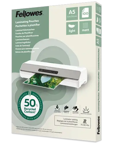 A5 Laminierfolien mit 50 % recyceltem Material – Light, matt, 100 Stk