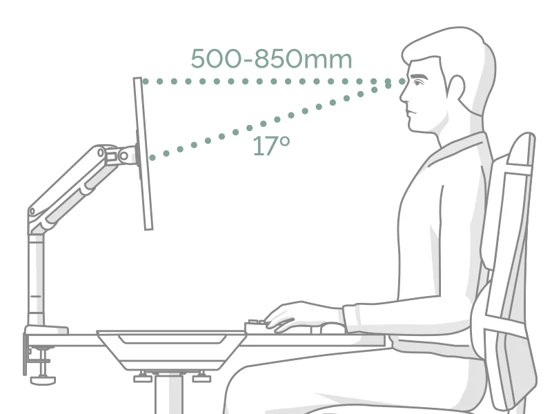 Eye view range looking at monitor arm