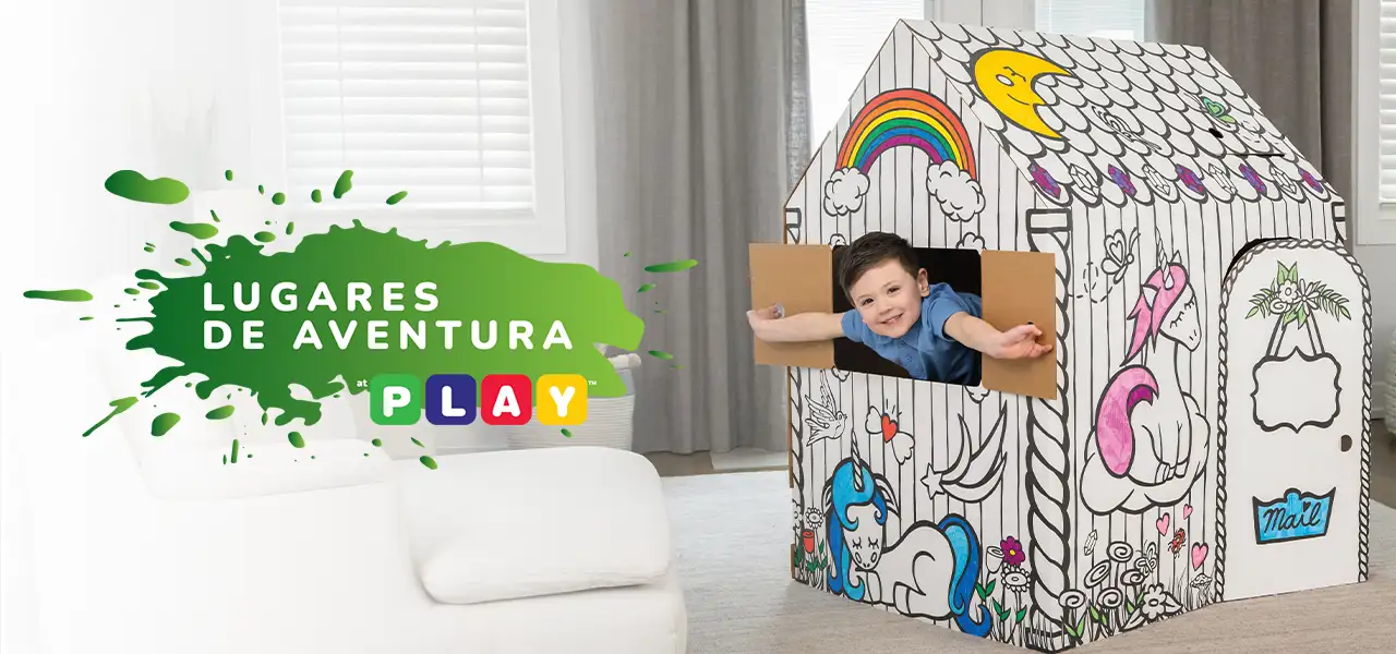 Boy playing in playhouse
