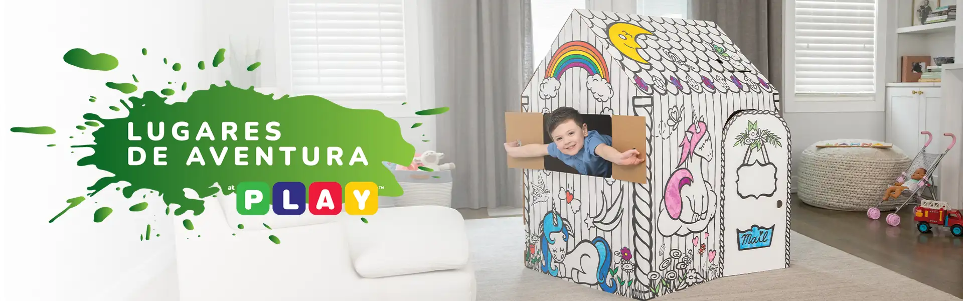Boy playing in playhouse