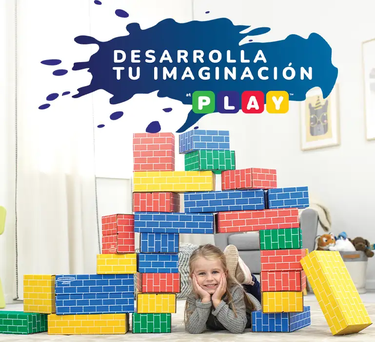 Girl playing in building blocks