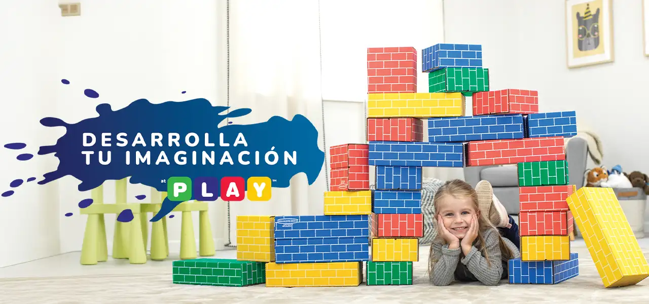 Girl playing in building blocks