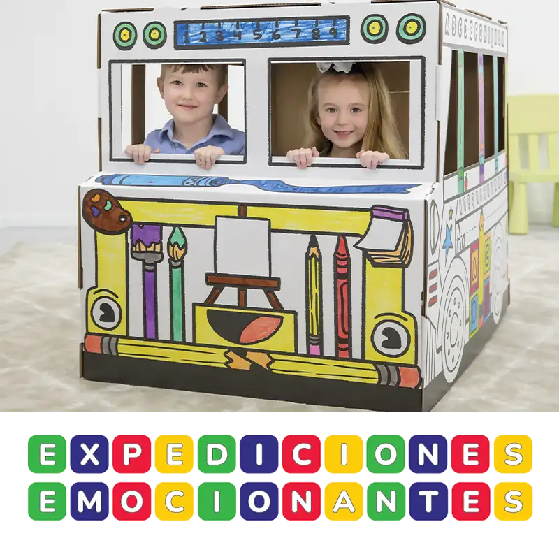 Boy and girl in Play Bus