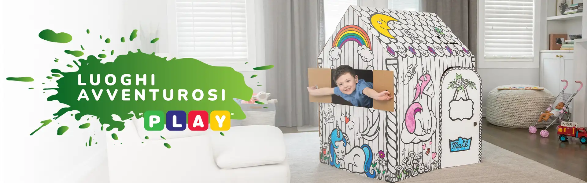 Boy playing in playhouse