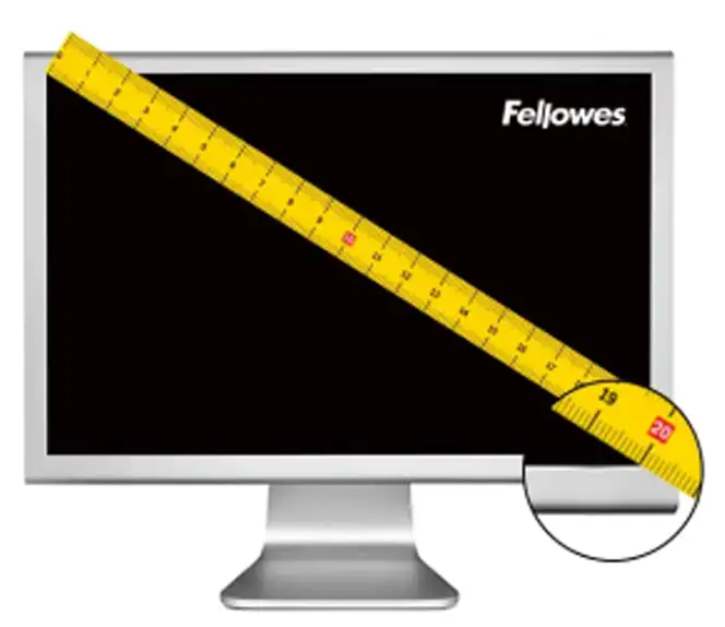Tape measure measuring screen size of a monitor