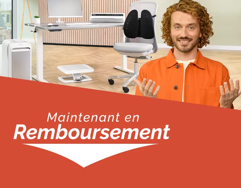 The Worklife Coach leaning on a desk of Fellowes products