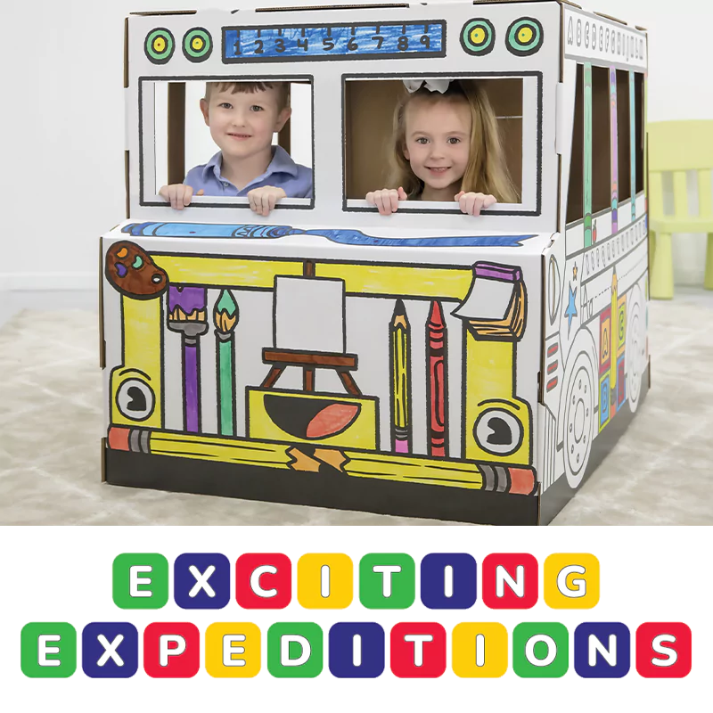 Boy and girl in Play Bus