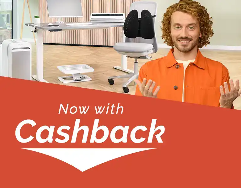 The Worklife Coach leaning on a desk of Fellowes products