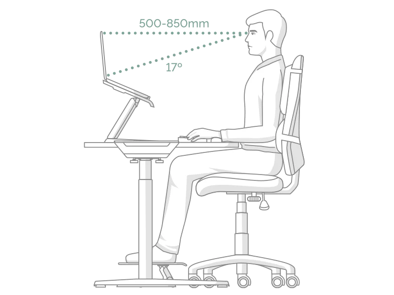 Illustration of vision range at an ergonomic angle