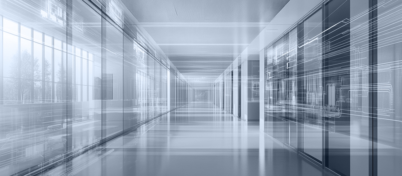 photo of a long hallway in an office building