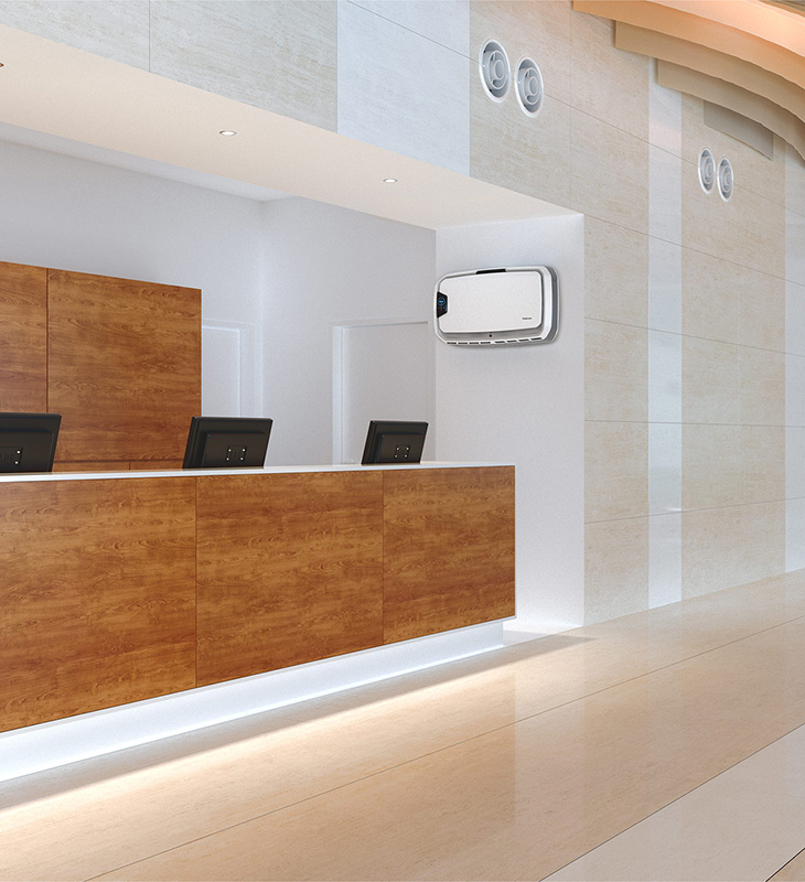 Image of the Array Wall Unit at a reception desk
