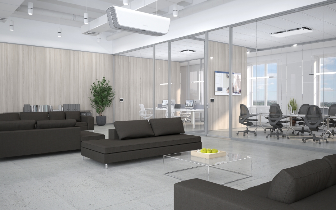 Image of an empty office space with Array Ceiling units installed