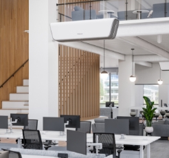 Image of the Array Ceiling hanging in an office space