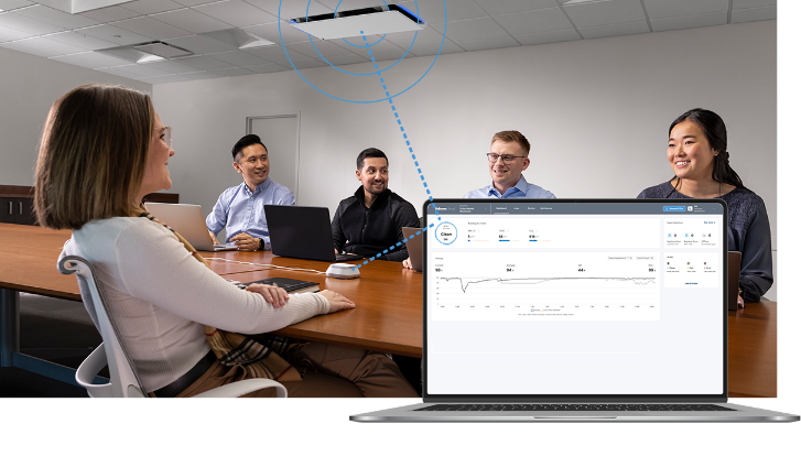 Image of some people sitting around a conference table with a laptop