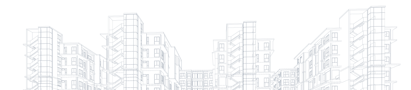 a blueprint-style drawing of multiple buildings