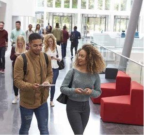 Multiple Students walking in a hallway