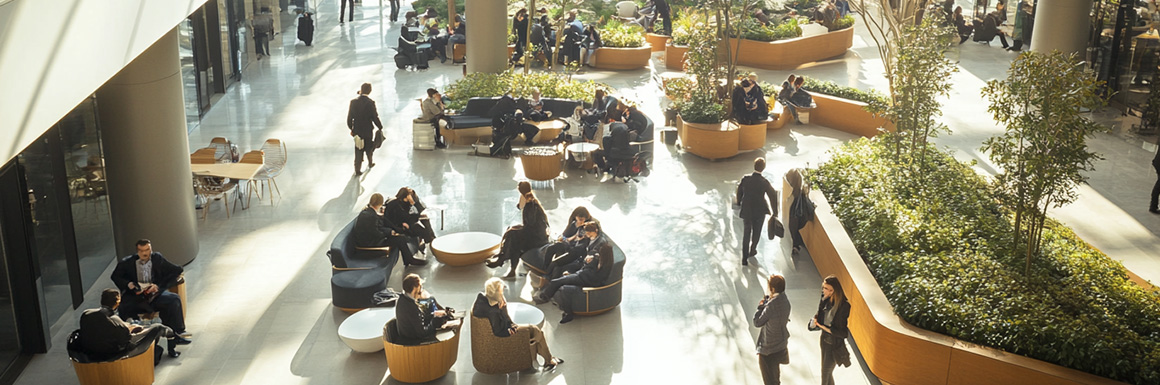 Image of a busy lobby area in a building