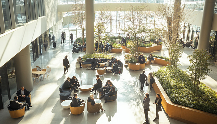 Image of a busy lobby area in a building