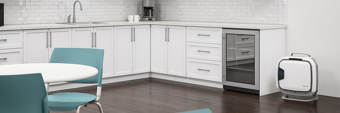 Image of a kitchen with an Array Stand device in the corner