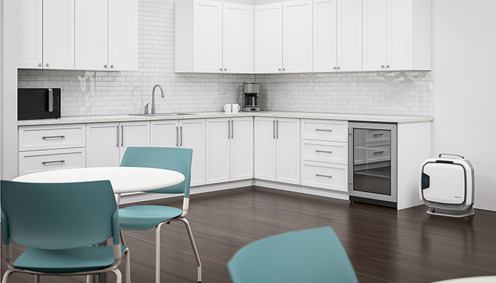 Image of a kitchen with an Array Stand device in the corner