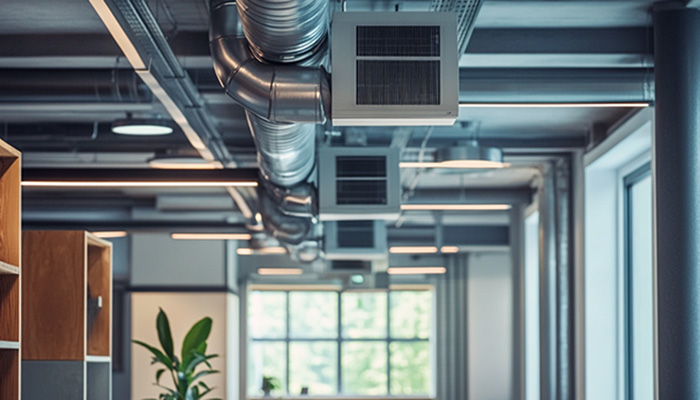 Image of air ducts on the ceiling of an office space