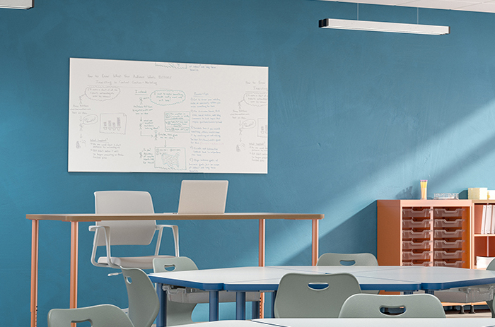 Image of a wall mounted markerboard in an office