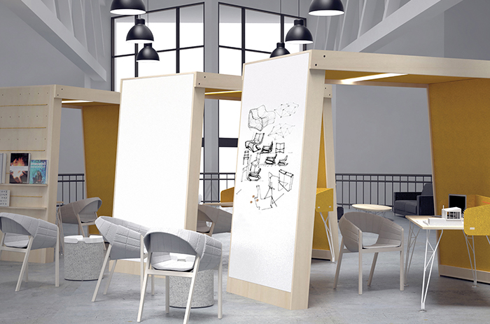 Image of a wall mounted markerboard in an office