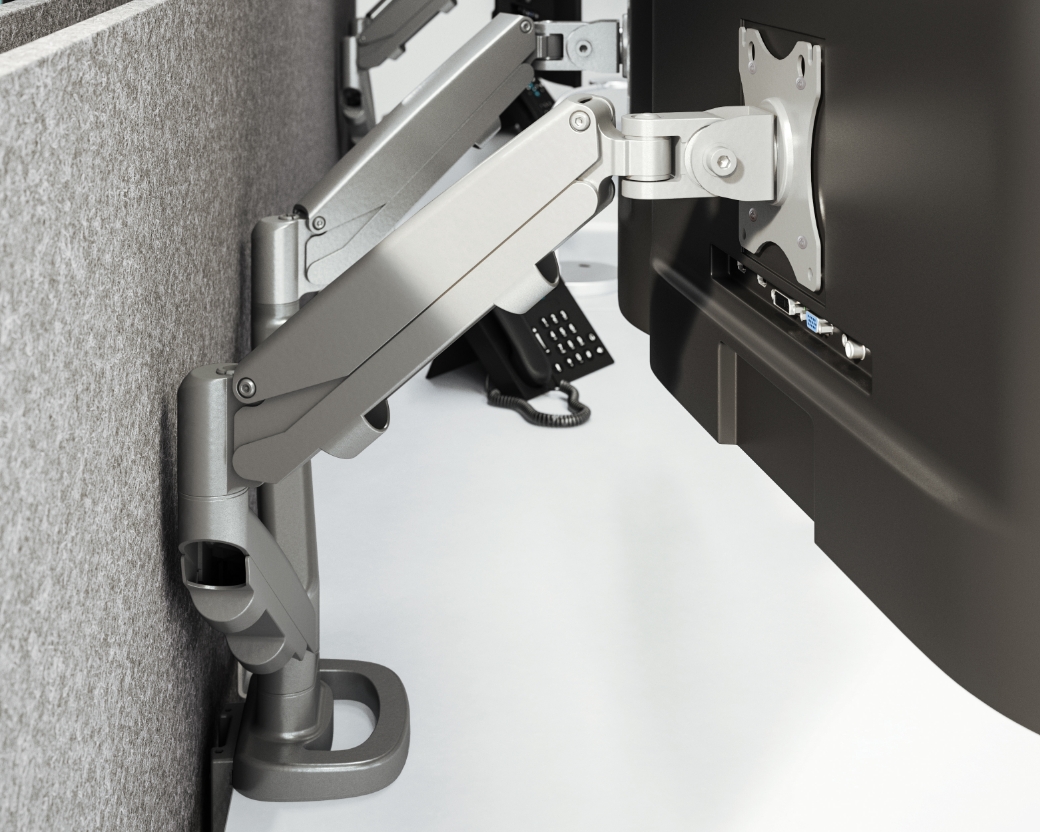 Image of an EPPA monitor arm on a desk