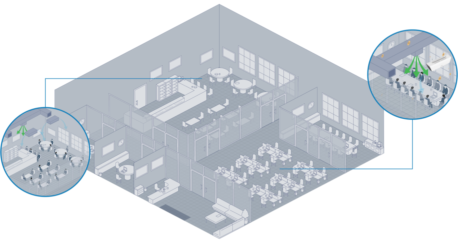 concept drawing of an office space