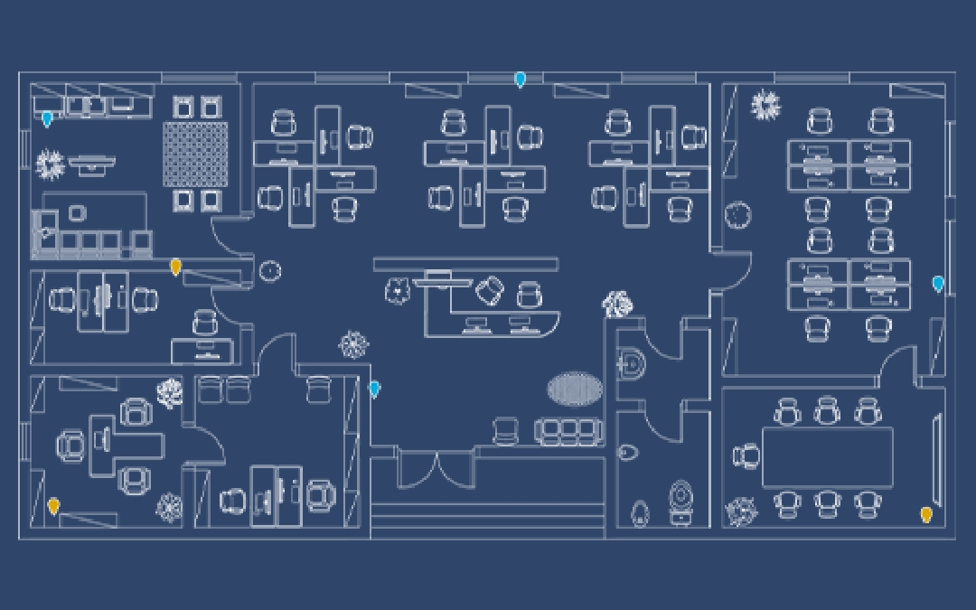 A blueprint mockup of an office space