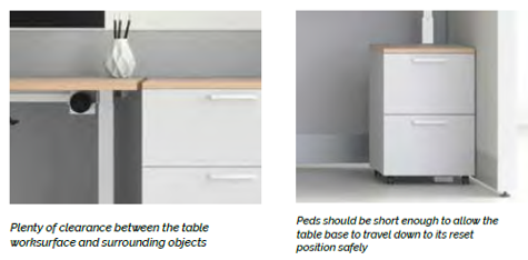 image of the needed clearance for height adjustible tables