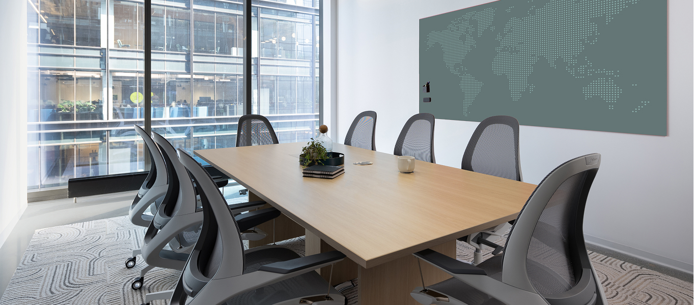Image of a bunch of Elea Chairs around a conference table