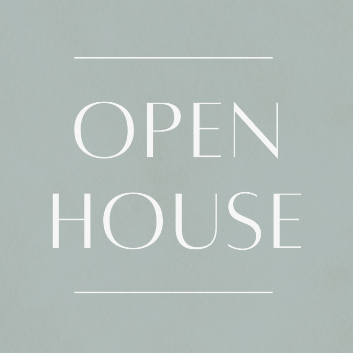 Plain Image with the words Open House on a solid color background