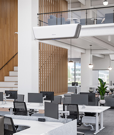 Image of an Array Ceiling Device hanging in an office area