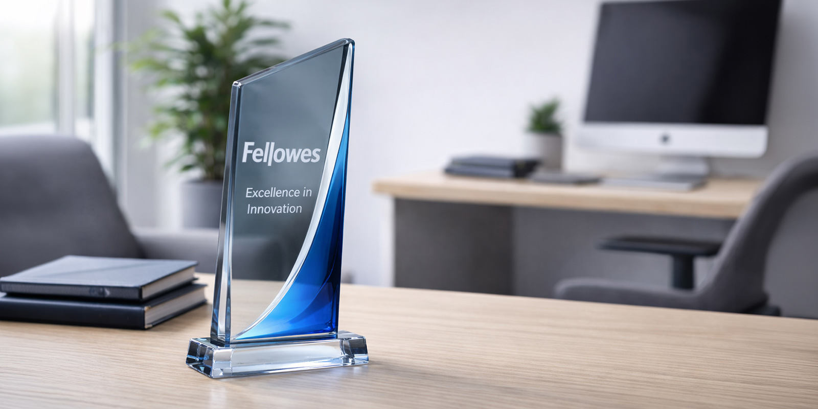 Image of an award sitting on a desk