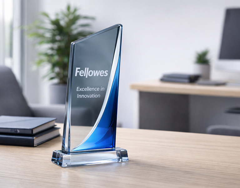 Image of an award sitting on a desk