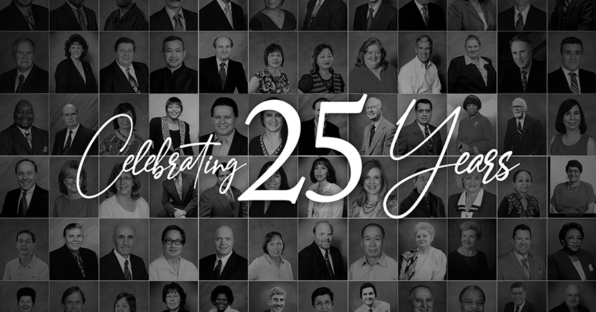 Image of multiple Fellowes Employees with the words Celebrating 25 Years on top