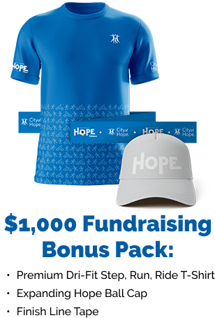 Image of an event t-shirt and hat that you get with a donation page