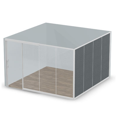 14' x 14' Room with Framed Front, Segmented Side and Frameless Sliding Door