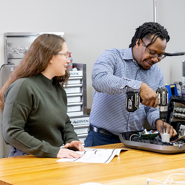 Man and woman working on a product design